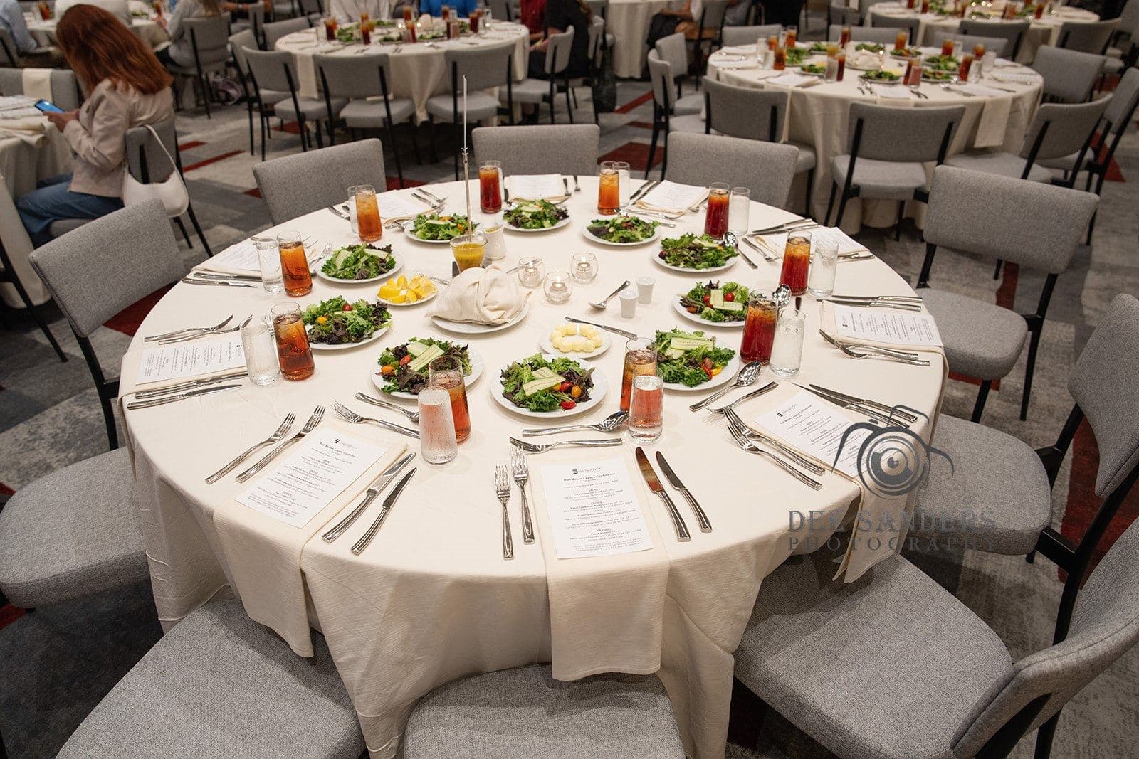 Tables set for the Saturday dinner