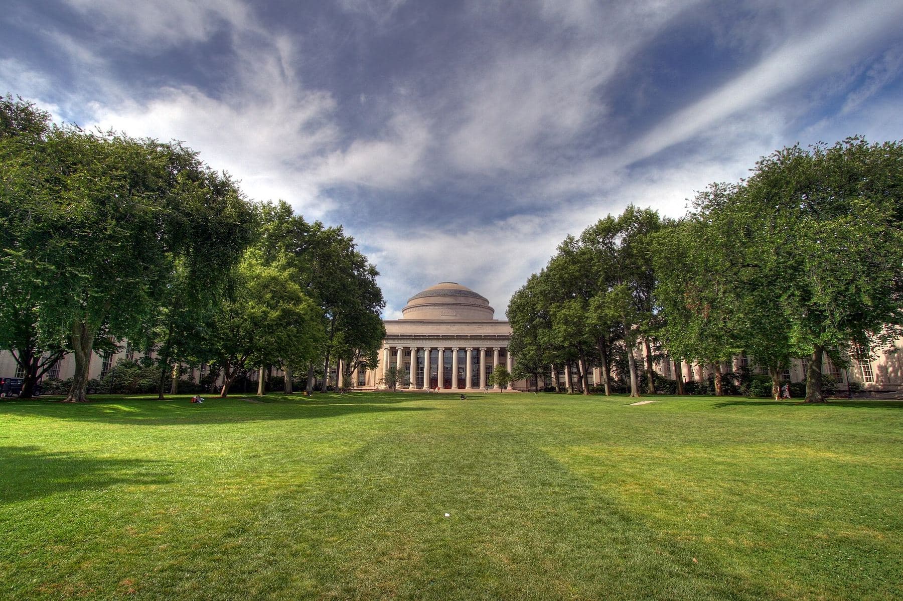 The MIT Great Dome and Killian Court under a wide sky